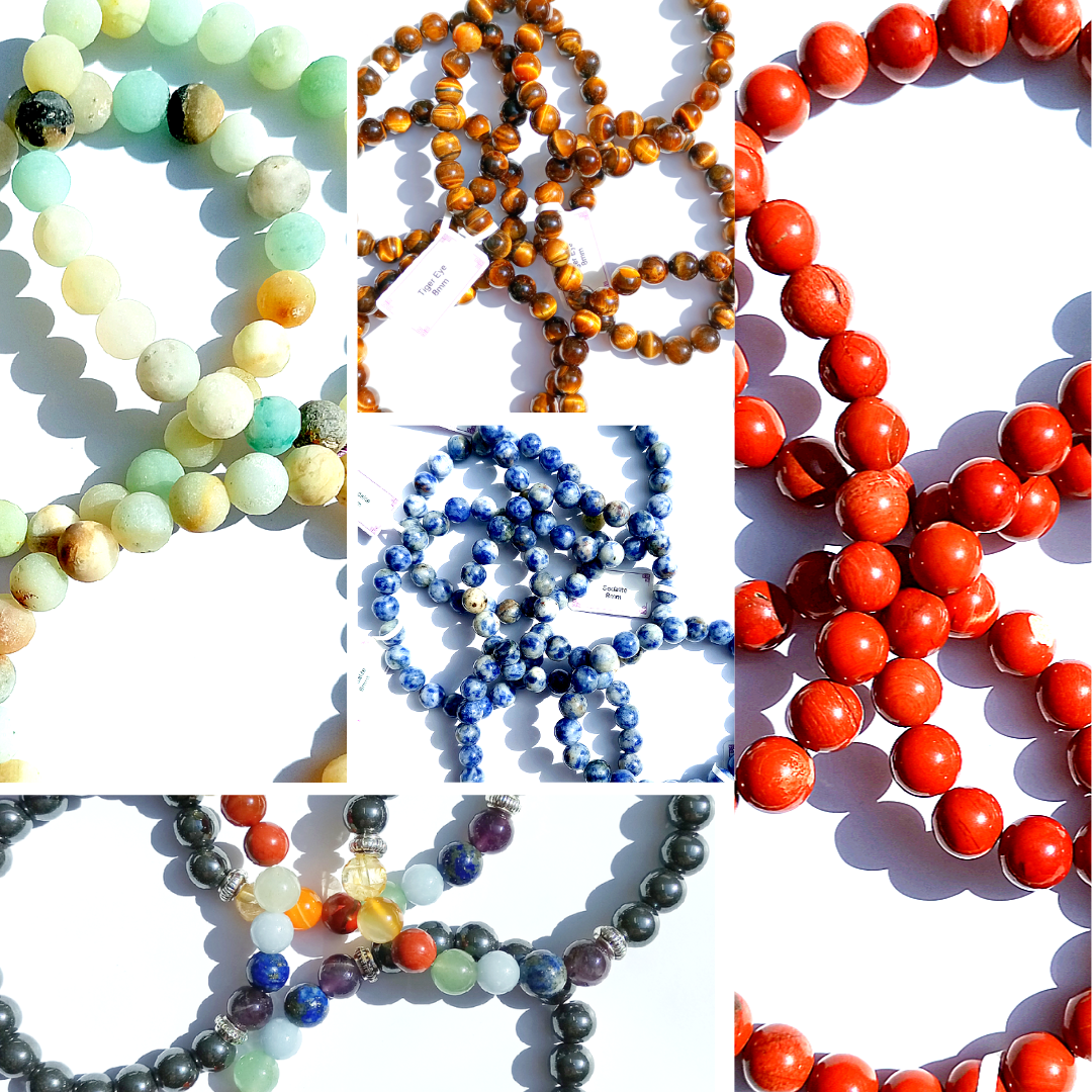 bracelet pierre lithothérapie agate jaspe rouge chakras sodalite œil de tigre méditation bien-être yoga détente anti-stress