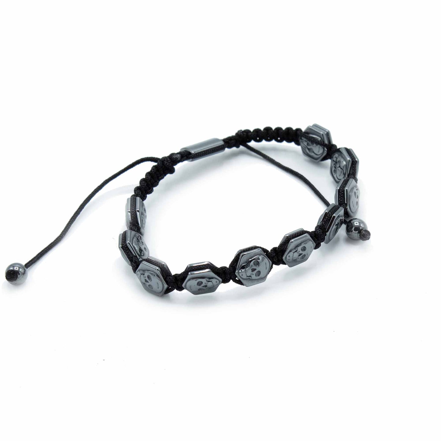 Bracelet Shamballa Hématite Magnétique - Crânes Hexagonaux