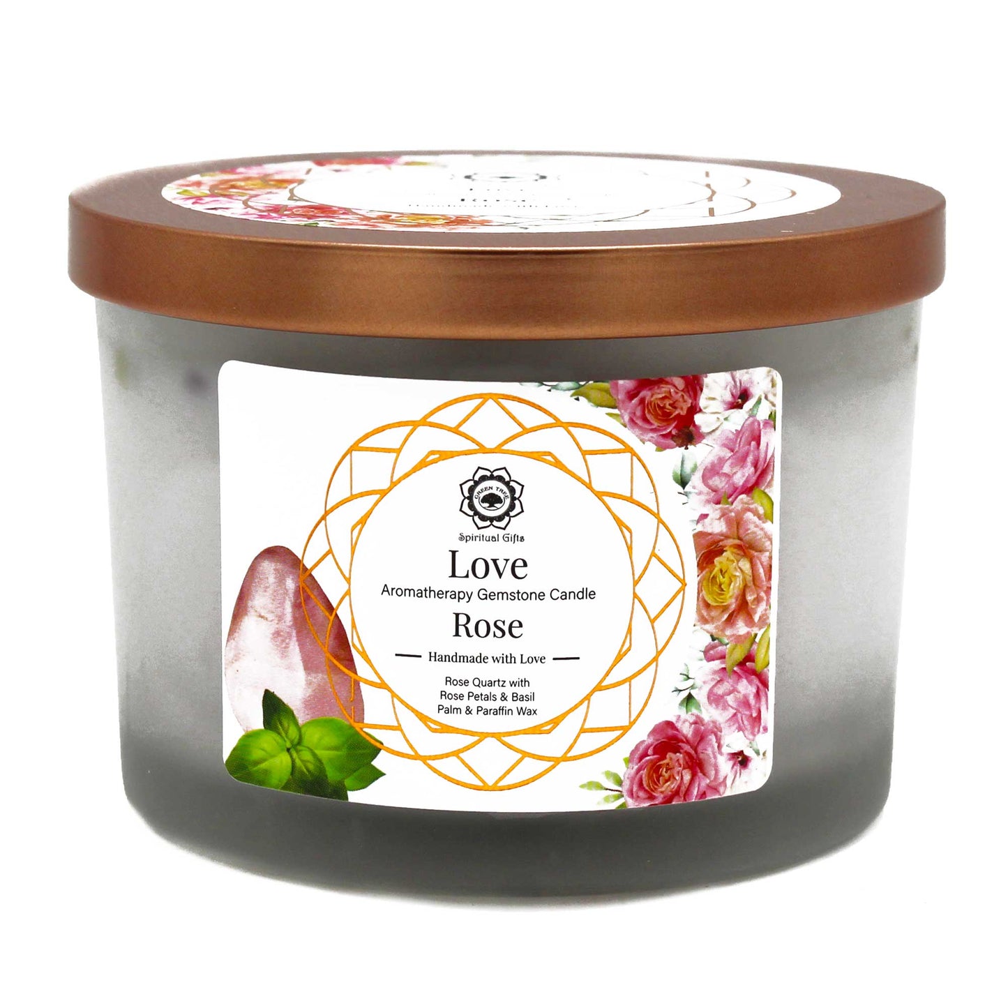 Bougie à la Rose et aux Gemmes de Quartz Rose - Amour